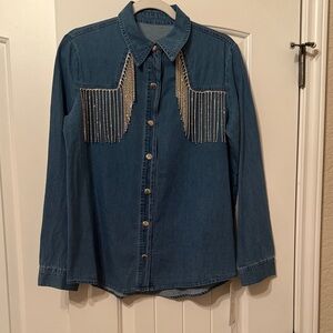 NWT Denim Shirt with Fringe Detail Size Small